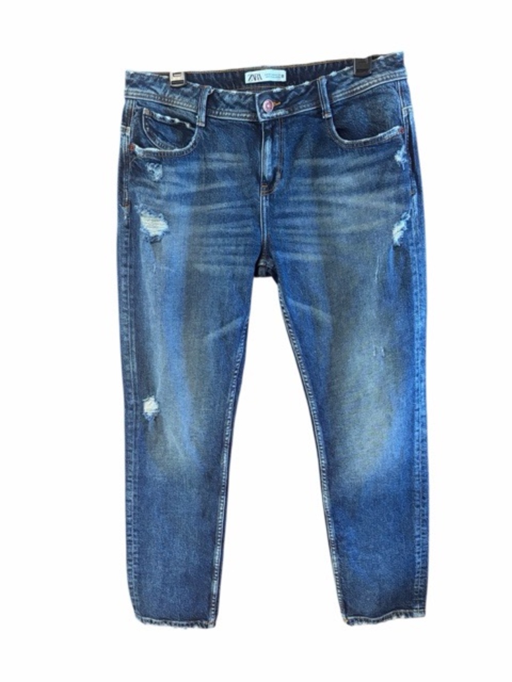 Zara Distressed Dark Wash Skinny Jeans